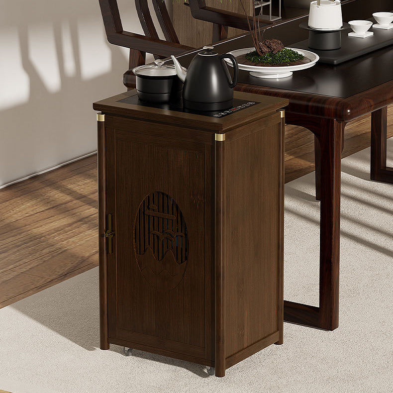 Traditional Vintage Bamboo MDF Carved Rectangular End Table With 1-Storage For Living Room