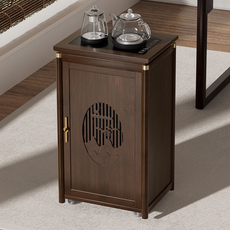 Traditional Vintage Bamboo MDF Carved Rectangular End Table With 1-Storage For Living Room