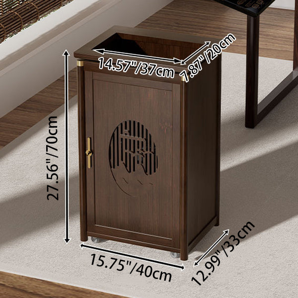 Traditional Vintage Bamboo MDF Carved Rectangular End Table With 1-Storage For Living Room