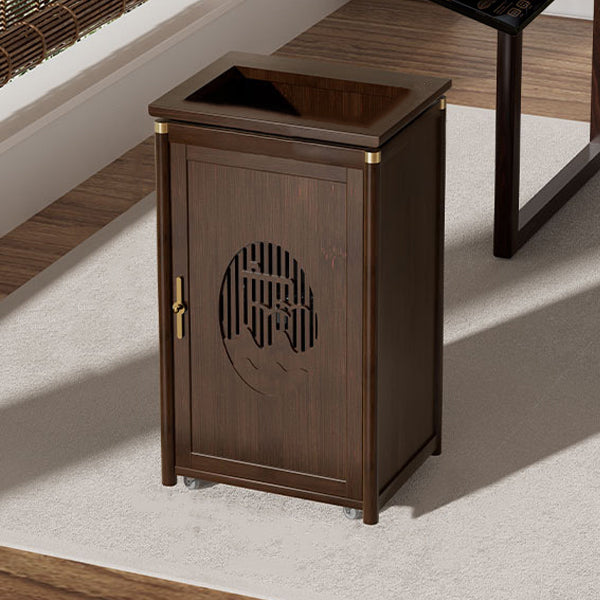 Traditional Vintage Bamboo MDF Carved Rectangular End Table With 1-Storage For Living Room