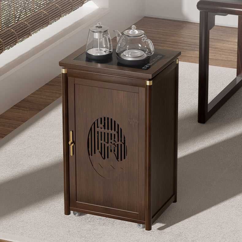 Traditional Vintage Bamboo MDF Carved Rectangular End Table With 1-Storage For Living Room