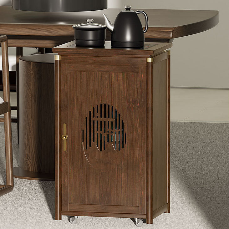 Traditional Vintage Bamboo MDF Carved Rectangular End Table With 1-Storage For Living Room