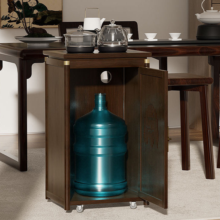 Traditional Vintage Bamboo MDF Carved Rectangular End Table With 1-Storage For Living Room