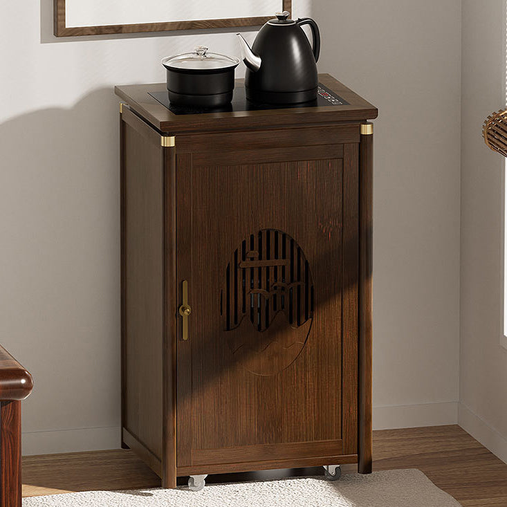 Traditional Vintage Bamboo MDF Carved Rectangular End Table With 1-Storage For Living Room