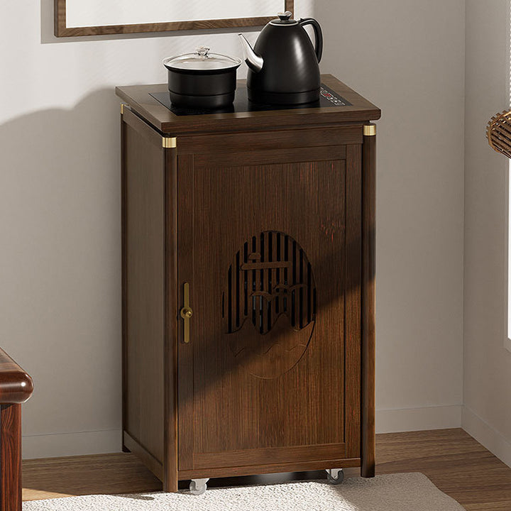 Traditional Vintage Bamboo MDF Carved Rectangular End Table With 1-Storage For Living Room