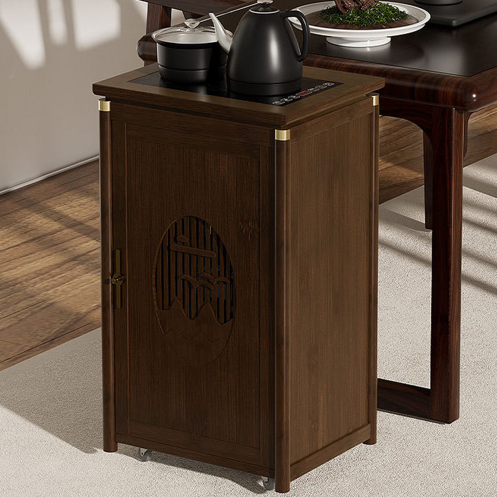 Traditional Vintage Bamboo MDF Carved Rectangular End Table With 1-Storage For Living Room