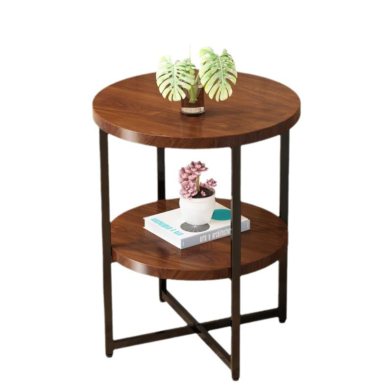 Traditional Vintage Solid Wood Metal Round Cross-Leg End Table With 2-Tier For Living Room