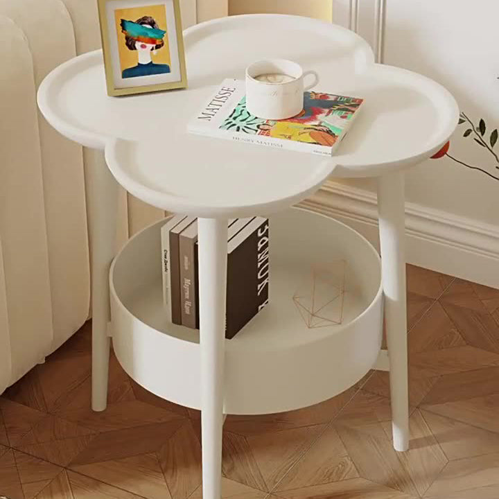 Modern Minimalist PP Iron Floral C-Shaped End Table 2-Tier For Living Room