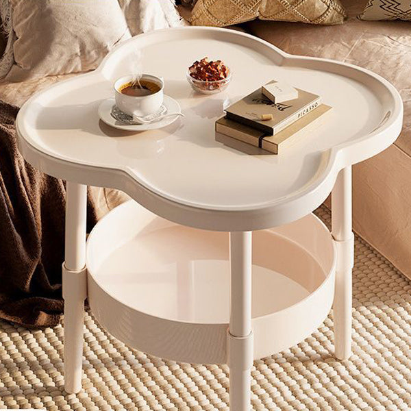 Modern Minimalist PP Iron Floral C-Shaped End Table 2-Tier For Living Room