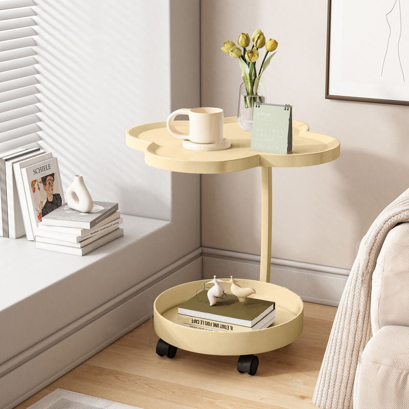 Modern Minimalist PP Iron Floral C-Shaped End Table 2-Tier For Living Room