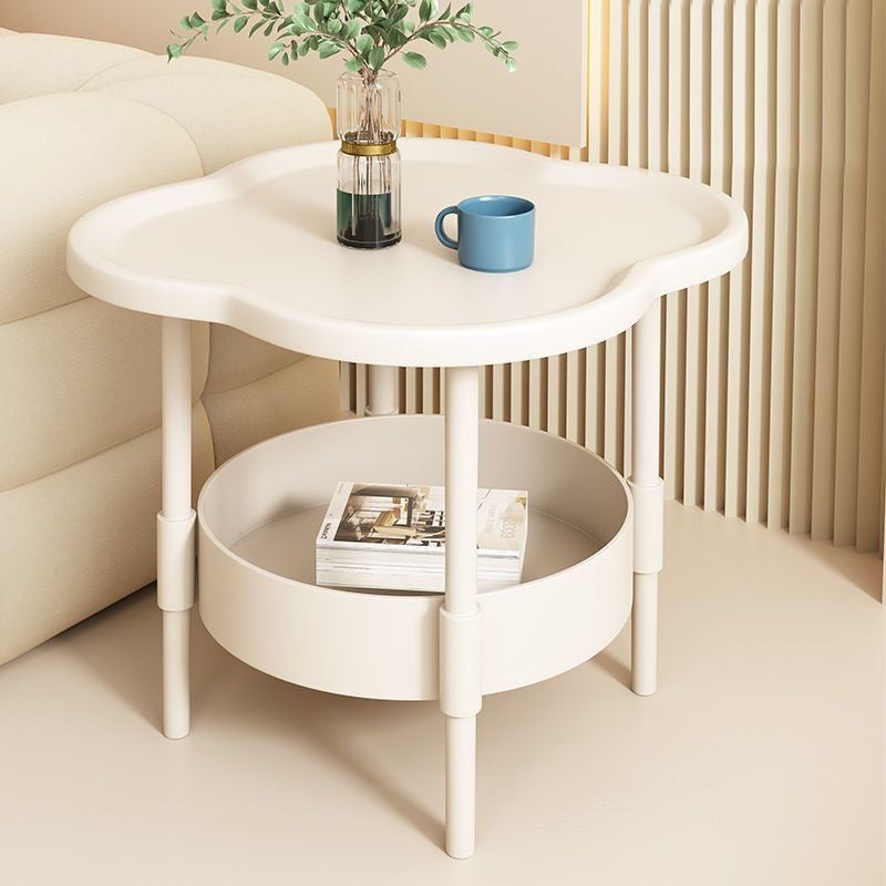 Modern Minimalist PP Iron Floral C-Shaped End Table 2-Tier For Living Room