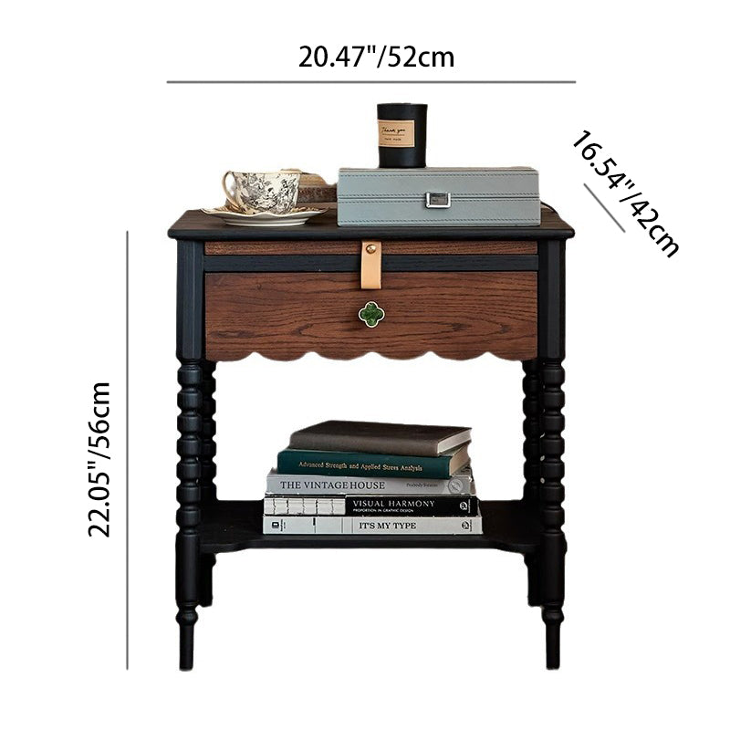 Chevet Vintage Traditionnel en Bois Massif Ondulé Carré Cylindre à 2 Niveaux pour Chambre 
