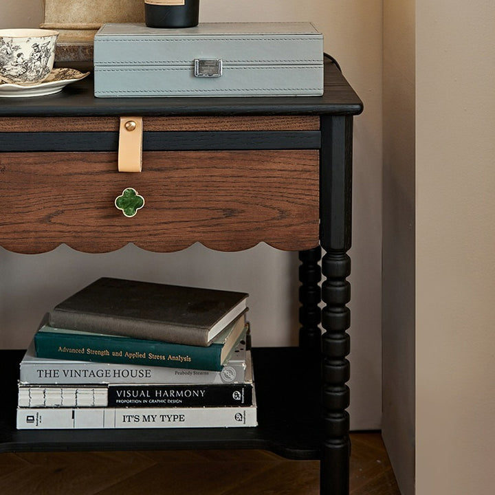 Chevet Vintage Traditionnel en Bois Massif Ondulé Carré Cylindre à 2 Niveaux pour Chambre 
