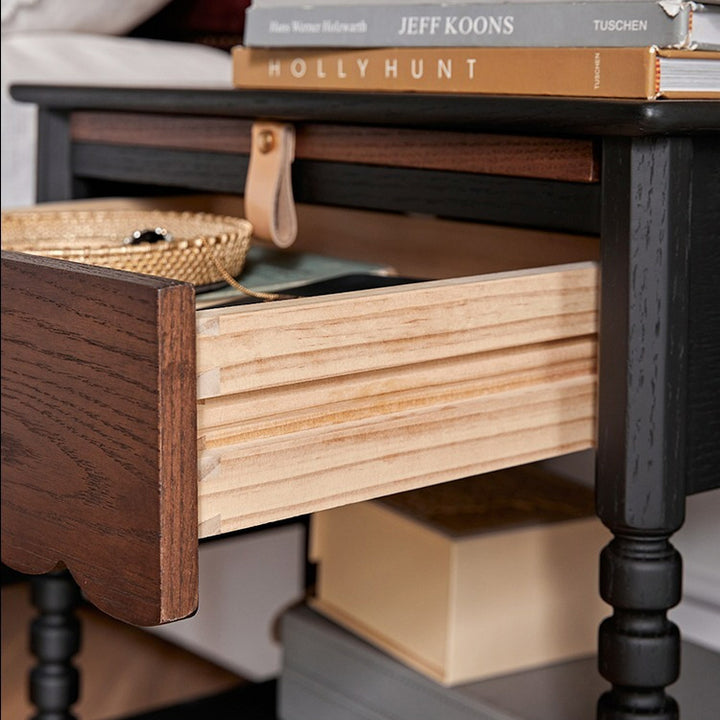 Chevet Vintage Traditionnel en Bois Massif Ondulé Carré Cylindre à 2 Niveaux pour Chambre 
