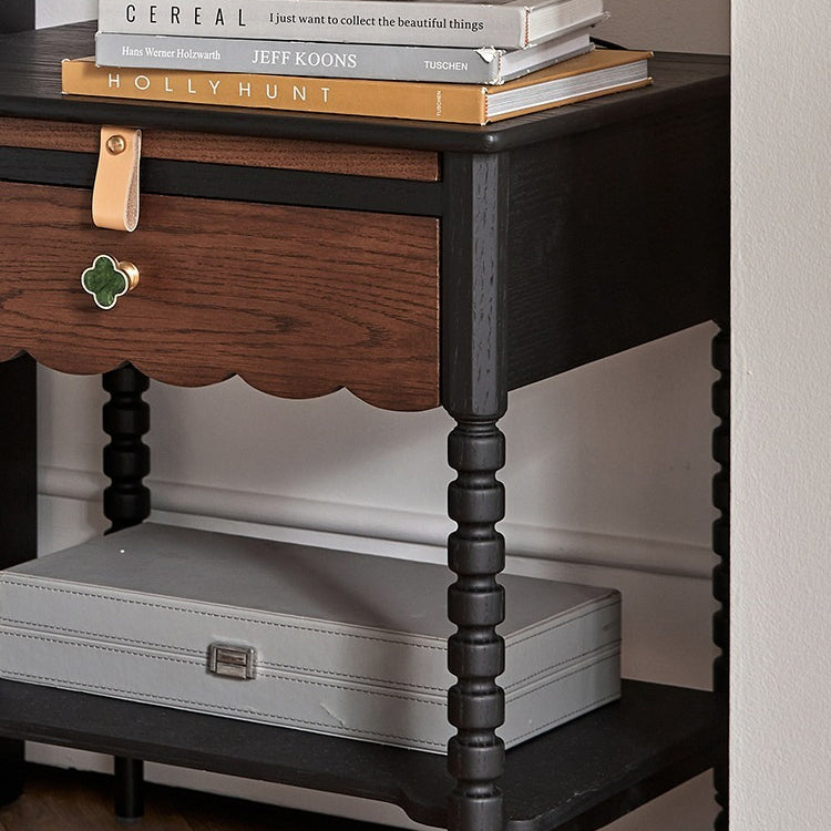 Chevet Vintage Traditionnel en Bois Massif Ondulé Carré Cylindre à 2 Niveaux pour Chambre 