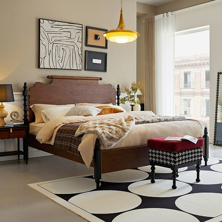 Chevet Vintage Traditionnel en Bois Massif Ondulé Carré Cylindre à 2 Niveaux pour Chambre 