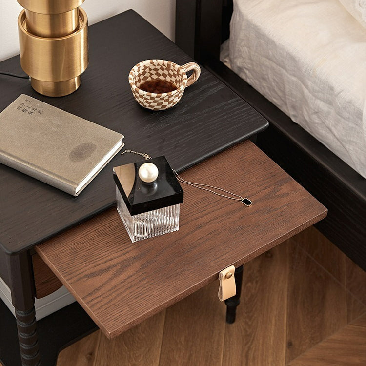 Chevet Vintage Traditionnel en Bois Massif Ondulé Carré Cylindre à 2 Niveaux pour Chambre 