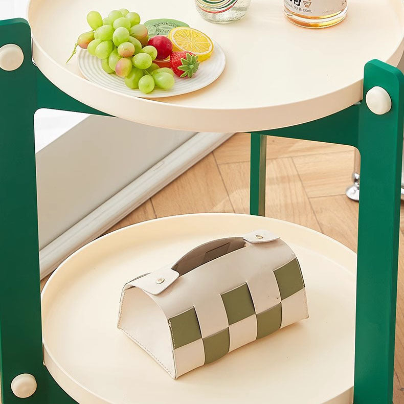 Mesa auxiliar contemporánea creativa de PVC y acero inoxidable móvil, redonda, rectangular de 2 niveles para sala de estar 