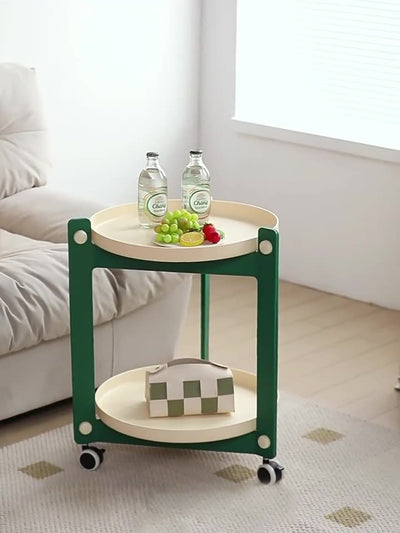 Mesa auxiliar contemporánea creativa de PVC y acero inoxidable móvil, redonda, rectangular de 2 niveles para sala de estar 