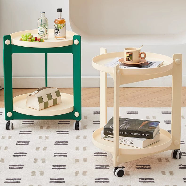 Mesa auxiliar contemporánea creativa de PVC y acero inoxidable móvil, redonda, rectangular de 2 niveles para sala de estar 