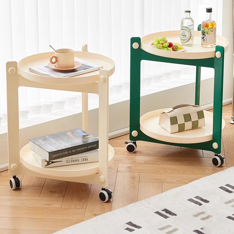 Mesa auxiliar contemporánea creativa de PVC y acero inoxidable móvil, redonda, rectangular de 2 niveles para sala de estar 