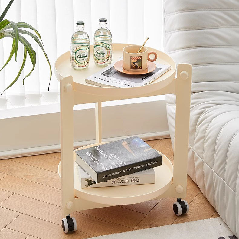 Mesa auxiliar contemporánea creativa de PVC y acero inoxidable móvil, redonda, rectangular de 2 niveles para sala de estar 