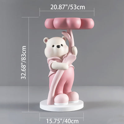 モダンアールデコ樹脂ファイバーグラスカートゥーンベアクローバーエンドテーブル1段リビングルーム用 