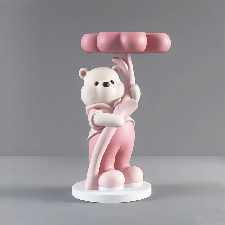 モダンアールデコ樹脂ファイバーグラスカートゥーンベアクローバーエンドテーブル1段リビングルーム用 