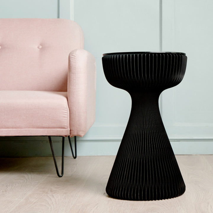 Contemporary Creative Tempered Glass Paper Cone Round End Table 1-Tier For Living Room