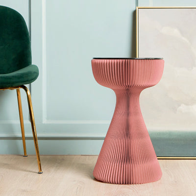 Zeitgenössischer kreativer Tisch aus gehärtetem Glas mit Papiertütenform, runder Endtisch, 1-stufig für das Wohnzimmer 
