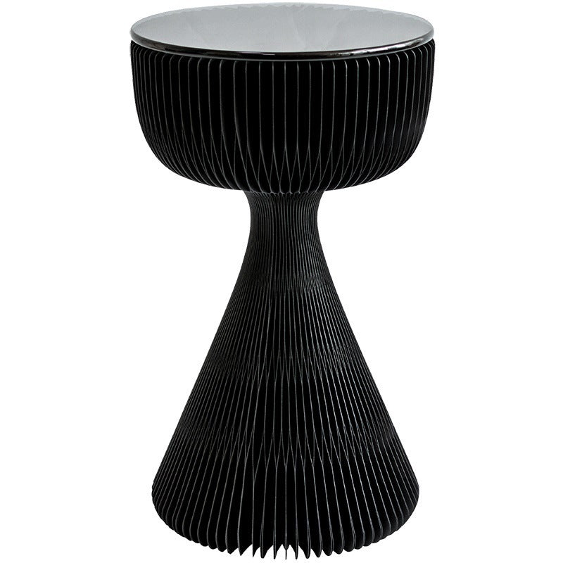 Contemporary Creative Tempered Glass Paper Cone Round End Table 1-Tier For Living Room