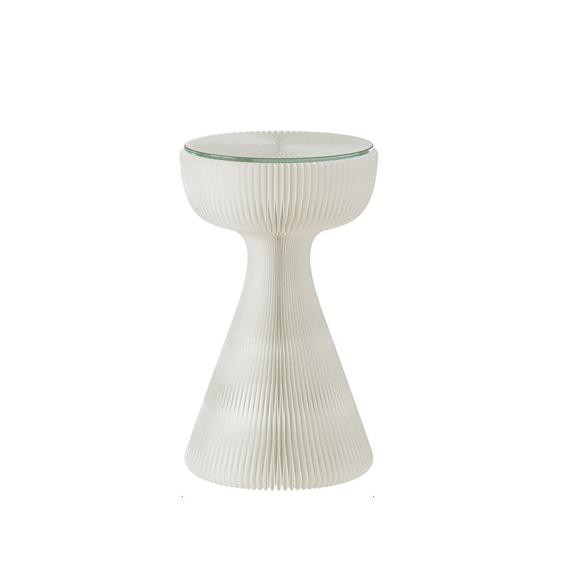 Contemporary Creative Tempered Glass Paper Cone Round End Table 1-Tier For Living Room