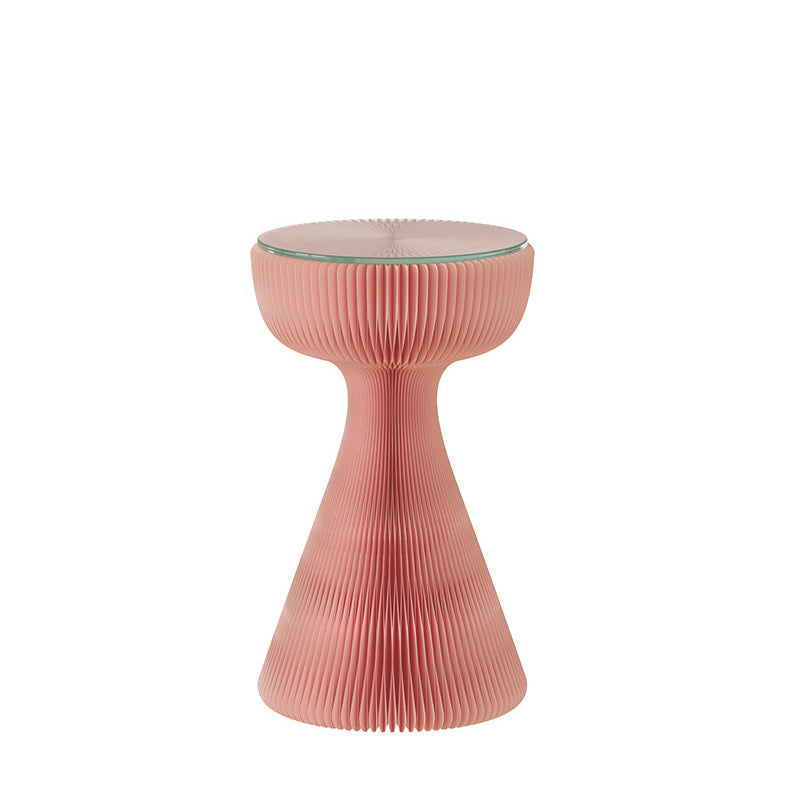 Contemporary Creative Tempered Glass Paper Cone Round End Table 1-Tier For Living Room