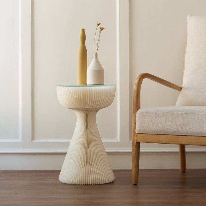 Contemporary Creative Tempered Glass Paper Cone Round End Table 1-Tier For Living Room