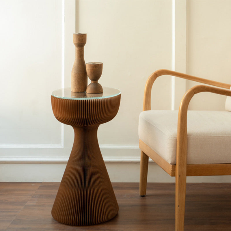 Contemporary Creative Tempered Glass Paper Cone Round End Table 1-Tier For Living Room