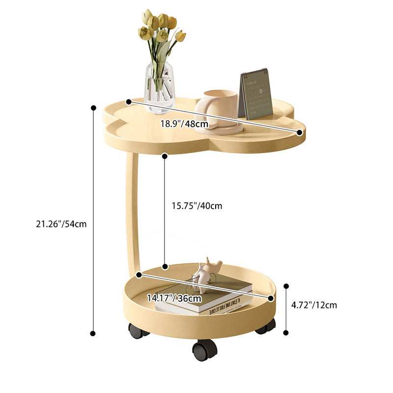 Mesa Auxiliar Redonda de 2 Niveles en Forma de Trébol de Acero al Carbono PP Creativo Contemporáneo para Sala de Estar 