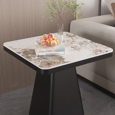 Moderner minimalistischer gesinterter Stein Kohlenstoffstahl quadratischer Beistelltisch 1-stufig für Schlafzimmer & Wohnzimmer 