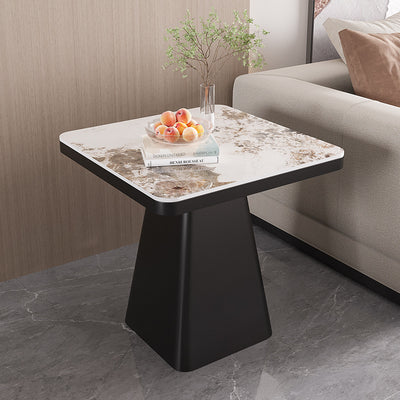 Moderner minimalistischer gesinterter Stein Kohlenstoffstahl quadratischer Beistelltisch 1-stufig für Schlafzimmer & Wohnzimmer 