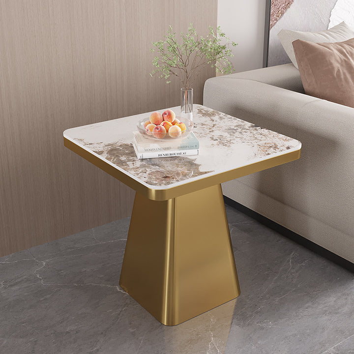 Mesa de extremo cuadrada de acero al carbono de piedra sinterizada minimalista moderna de 1 nivel para dormitorio y sala de estar 