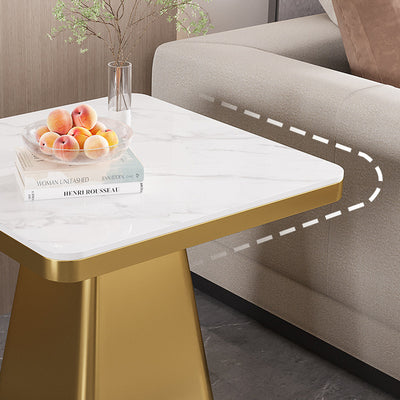 Moderner minimalistischer gesinterter Stein Kohlenstoffstahl quadratischer Beistelltisch 1-stufig für Schlafzimmer & Wohnzimmer 