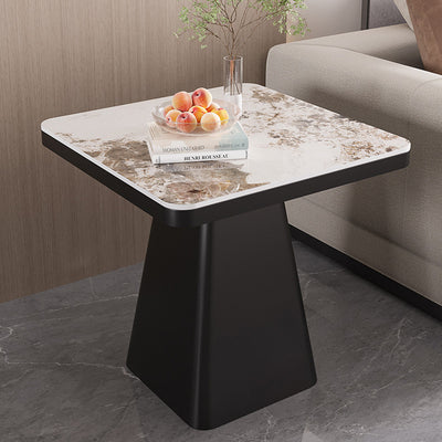 Moderner minimalistischer gesinterter Stein Kohlenstoffstahl quadratischer Beistelltisch 1-stufig für Schlafzimmer & Wohnzimmer 