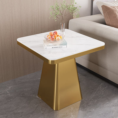 Moderner minimalistischer gesinterter Stein Kohlenstoffstahl quadratischer Beistelltisch 1-stufig für Schlafzimmer & Wohnzimmer 