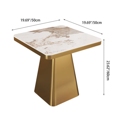 Moderner minimalistischer gesinterter Stein Kohlenstoffstahl quadratischer Beistelltisch 1-stufig für Schlafzimmer & Wohnzimmer 