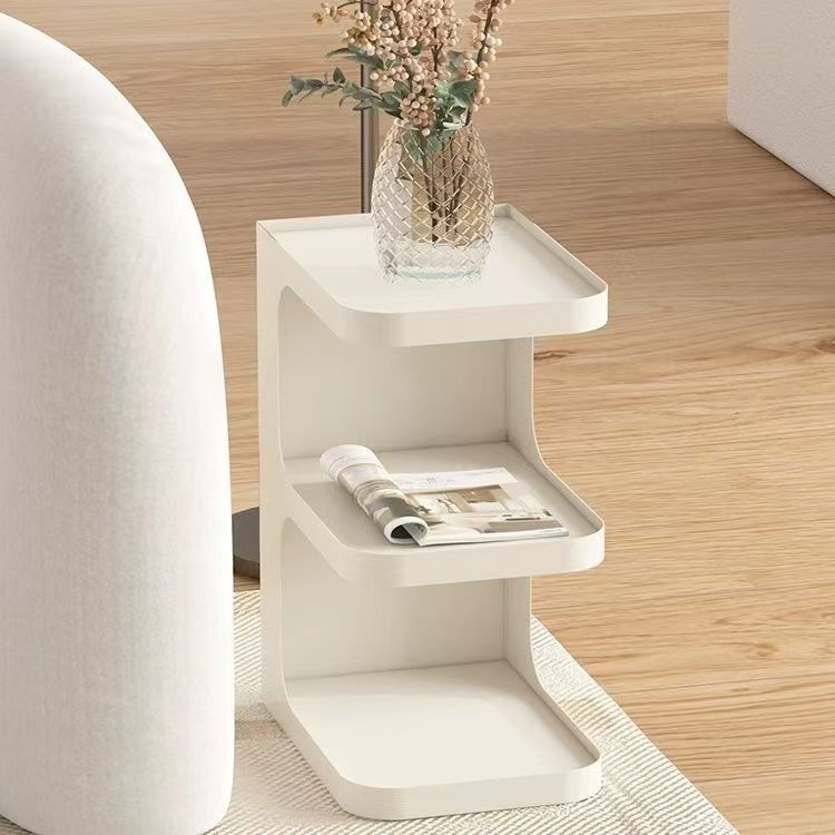 Mesa Auxiliar Rectangular de Hierro Creativo Contemporáneo en Forma de E de 3 Niveles para Sala de Estar 