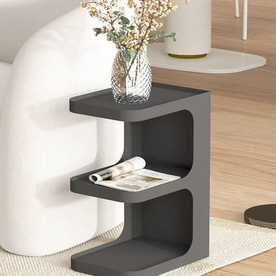 Mesa Auxiliar Rectangular de Hierro Creativo Contemporáneo en Forma de E de 3 Niveles para Sala de Estar 