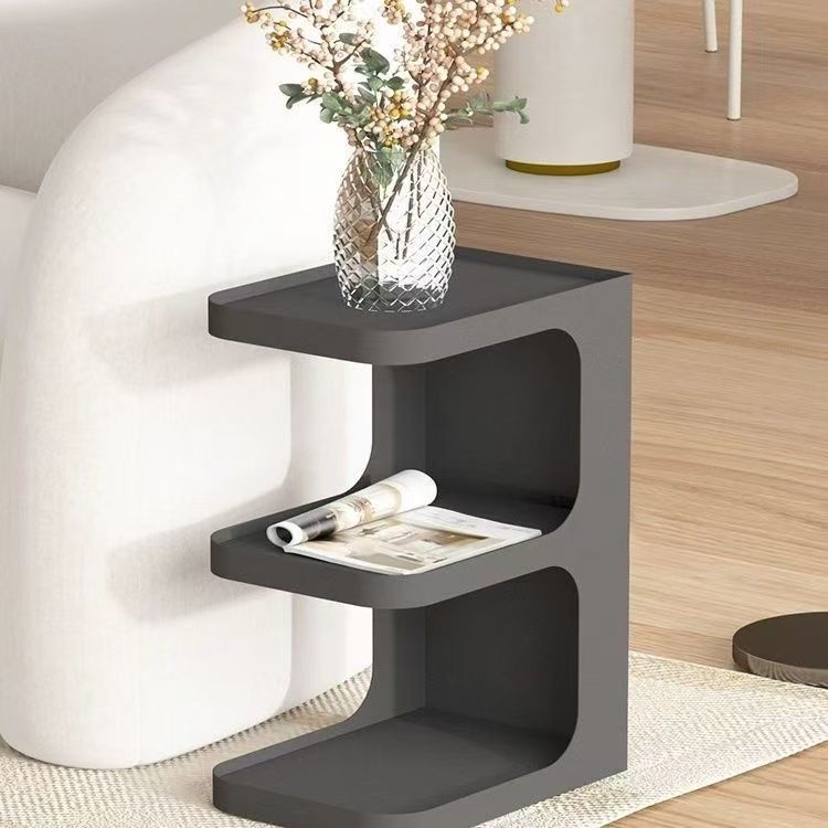 Mesa Auxiliar Rectangular de Hierro Creativo Contemporáneo en Forma de E de 3 Niveles para Sala de Estar 