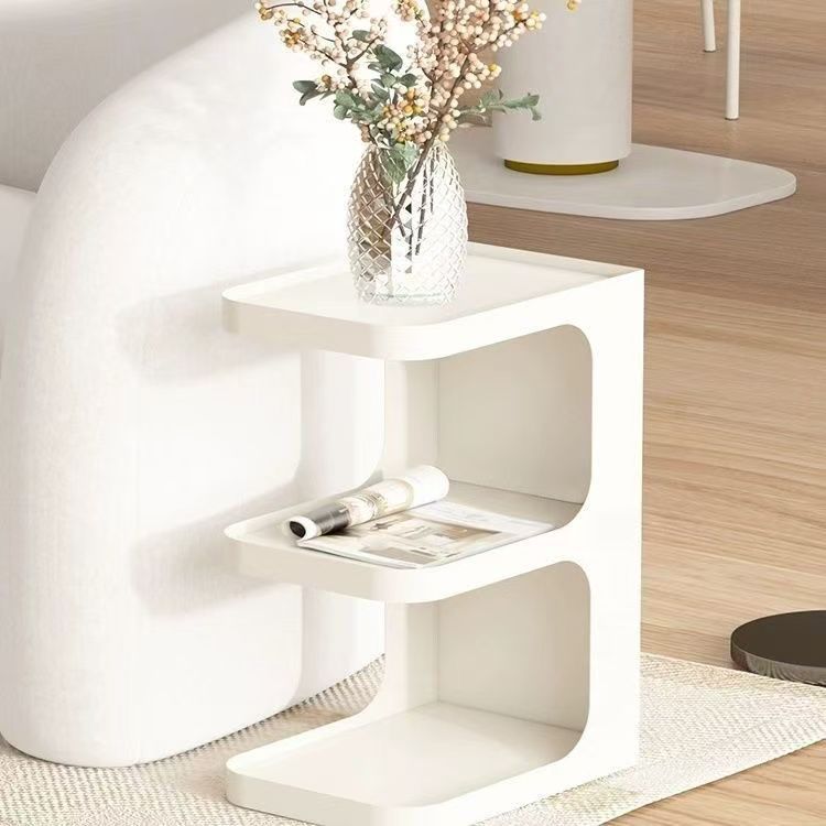 Mesa Auxiliar Rectangular de Hierro Creativo Contemporáneo en Forma de E de 3 Niveles para Sala de Estar 