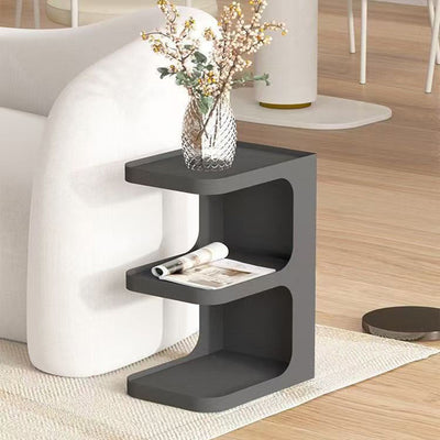 Mesa Auxiliar Rectangular de Hierro Creativo Contemporáneo en Forma de E de 3 Niveles para Sala de Estar 