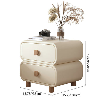 Table de chevet moderne minimaliste en faux cuir et bois massif arrondi avec 2 tiroirs pour chambre 
