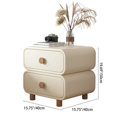 Table de chevet moderne minimaliste en faux cuir et bois massif arrondi avec 2 tiroirs pour chambre 